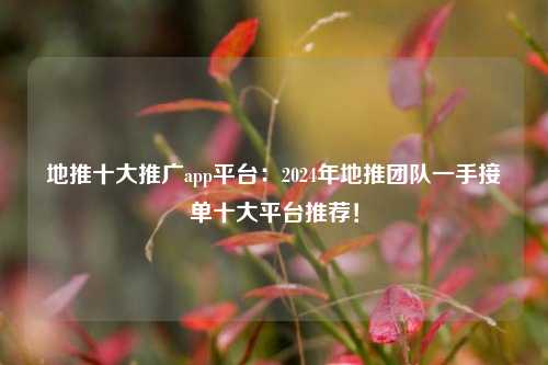 地推十大推广app平台：2024年地推团队一手接单十大平台推荐！