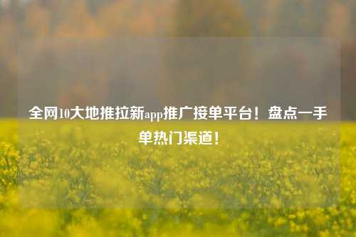 全网10大地推拉新app推广接单平台！盘点一手单热门渠道！
