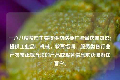 一六八搜搜网主要提供网络推广流量获取知识；提供工业品，机械，教育培训、服务类各行业产发布正规合法的产品或服务信息来获取潜在客户。