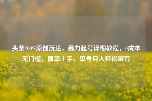 头条100%原创玩法，暴力起号详细教程，0成本无门槛，简单上手，单号月入轻松破万