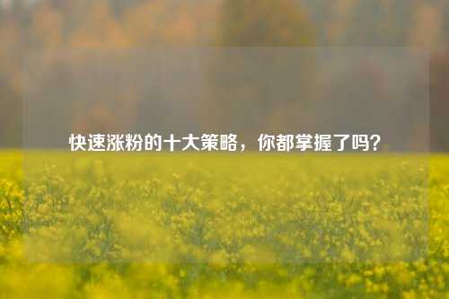 快速涨粉的十大策略，你都掌握了吗？