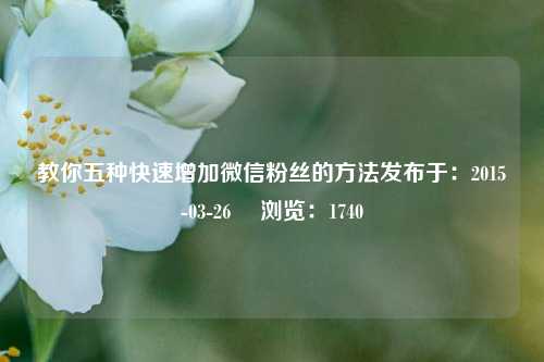 教你五种快速增加微信粉丝的方法发布于：2015-03-26 　浏览：1740
